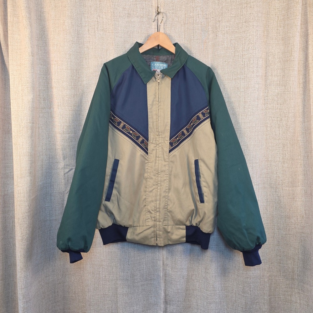 VTG Canyon Guide Outfitters Bomber Jacket Mens XL Long Southwestern Colorblock